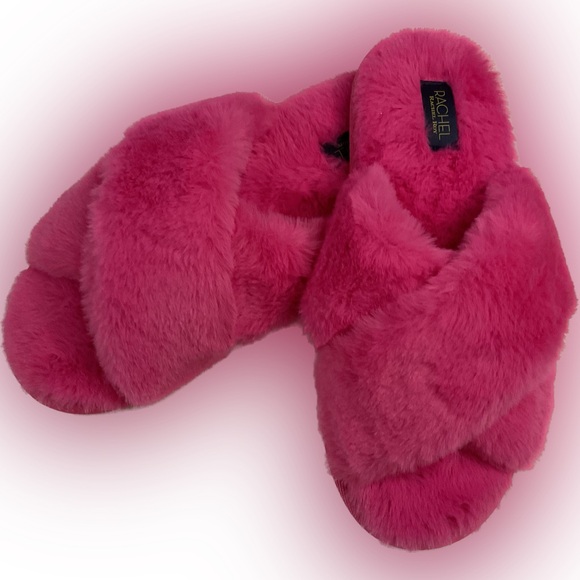 RACHEL Rachel Roy Women's Open Toe Fuzzy Hot Pink Slippers Size M 7-8 EUC - Picture 1 of 5